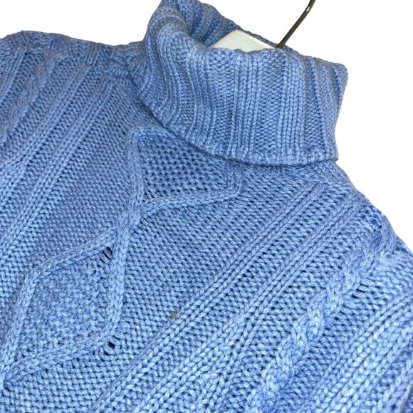 gorgeous cornflower blue aran cable knit irish fishermans turtleneck swe… - Picture 2 of 2